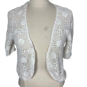 Vintage Y2K Crochet Bolero Cropped Cardigan Medium Open White Cottagecore Fairy